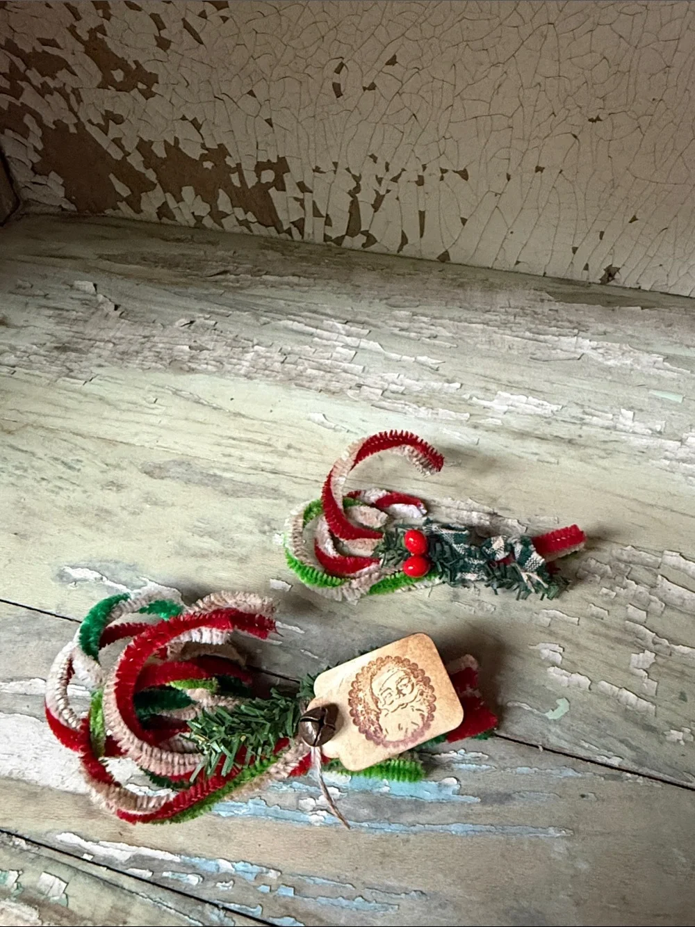 🎄 2 Holiday Chenille Pipe Cleaner Candy Cane Bundle in Red, Green & White